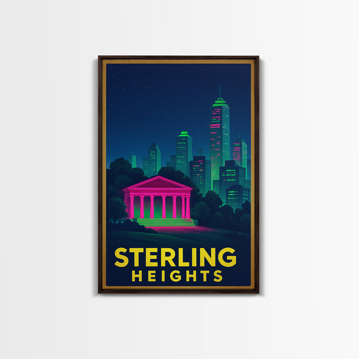 Sterling Heights Michigan Travel Poster, Canvas Print, Electric Night Poster Art, Sterling Heights Art Print, Retro Travel Print, Wall Decor