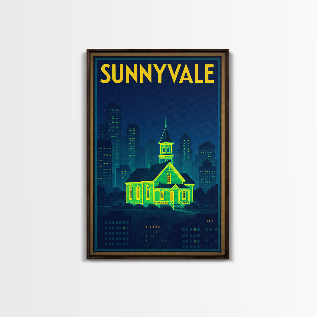 Sunnyvale Travel Poster, Canvas Print, Cyberpunk Style City Art, Sunnyvale Travel Art, Gift For Travelers, Home Office Decor, Wall Art