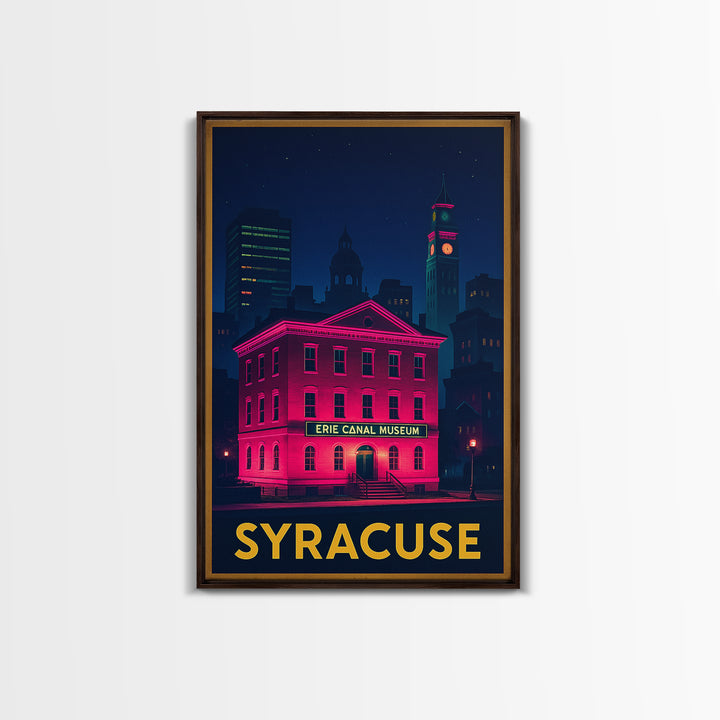 Syracuse New York Travel Poster, Canvas Print, Electric Night Poster Art, Syracuse Art Print, Travel Art Print, Office Decor, Skyline Art