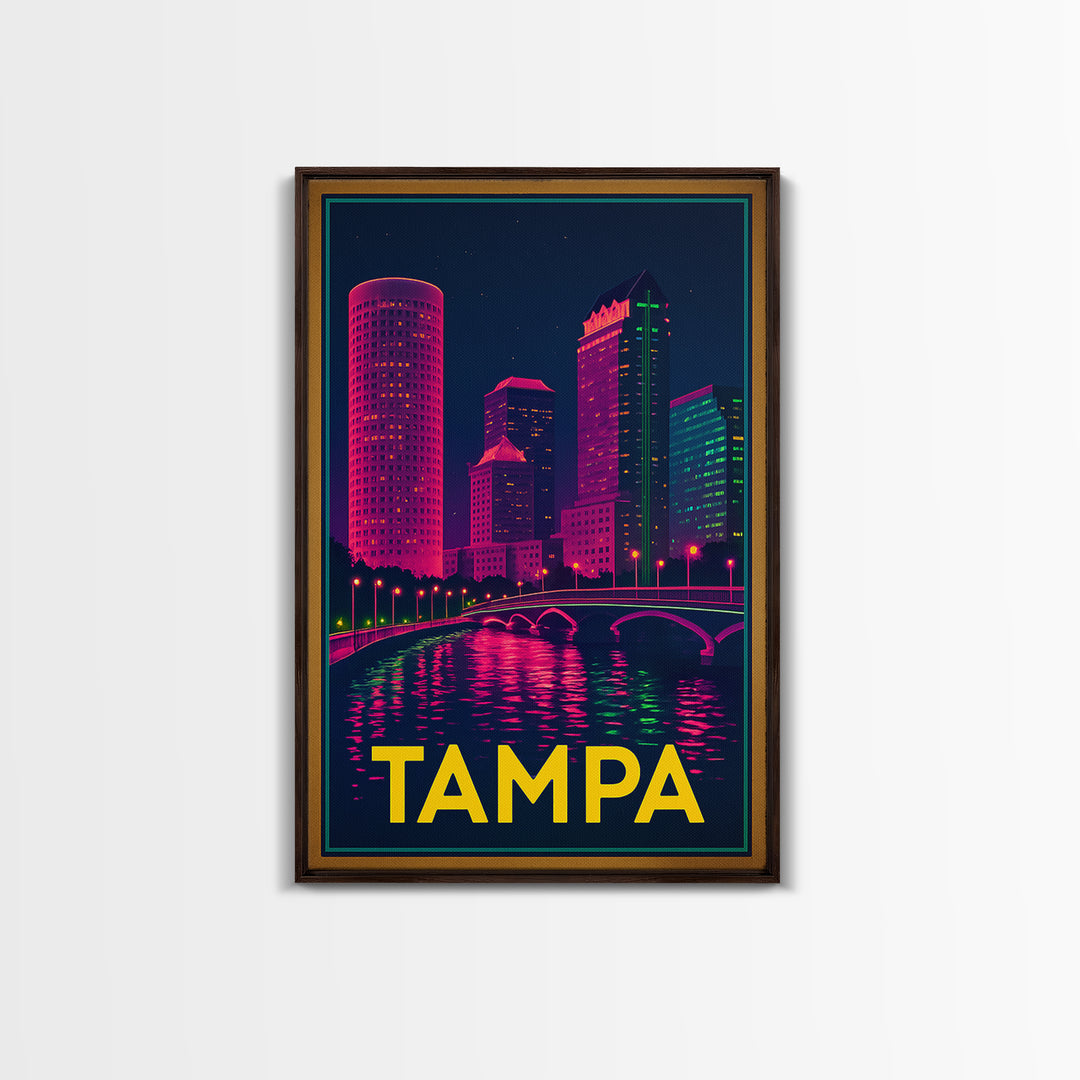 Tampa Florida Travel Poster, Canvas Print, Electric Night Poster Art, Tampa City Art, Wanderlust Decor, Travel Wall Art, Home Office Decor