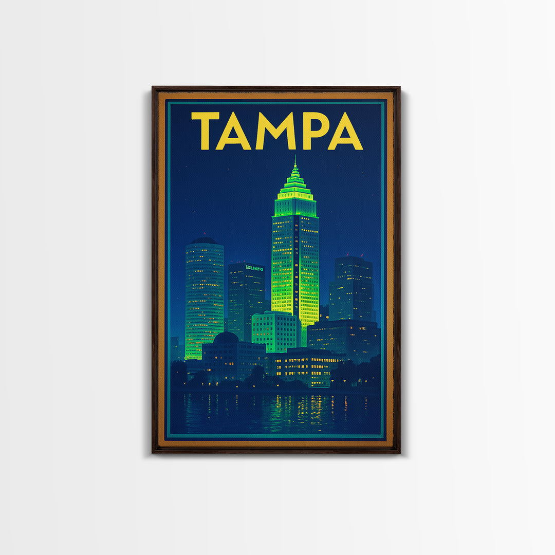 Tampa Travel Poster, Framed Canvas Print, Electric Night Poster Art, Tampa Art Print, Travel Poster Set, Eclectic Wall Decor, Design 2