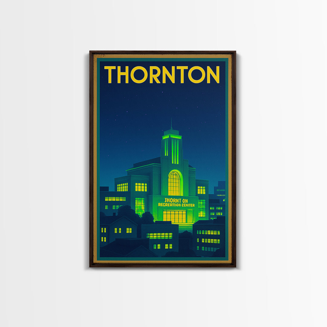 Thornton Travel Poster, Framed Canvas Print, Cyberpunk Style City Art, Thornton Wall Art, Travel Art Print, Wanderlust Decor, Design 2