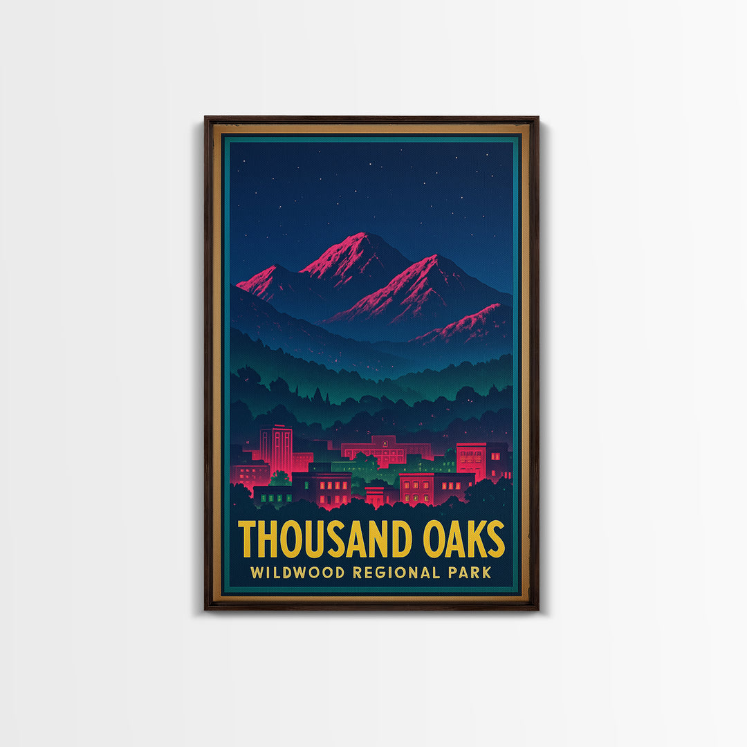 Thousand Oaks California Travel Poster, Canvas Print, Retro Neon Travel Art, Thousand Oaks Poster Print, Gift For Travelers, Wall Art