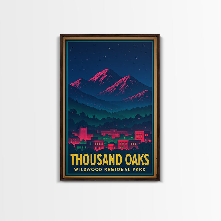 Thousand Oaks California Travel Poster, Canvas Print, Retro Neon Travel Art, Thousand Oaks Poster Print, Gift For Travelers, Wall Art