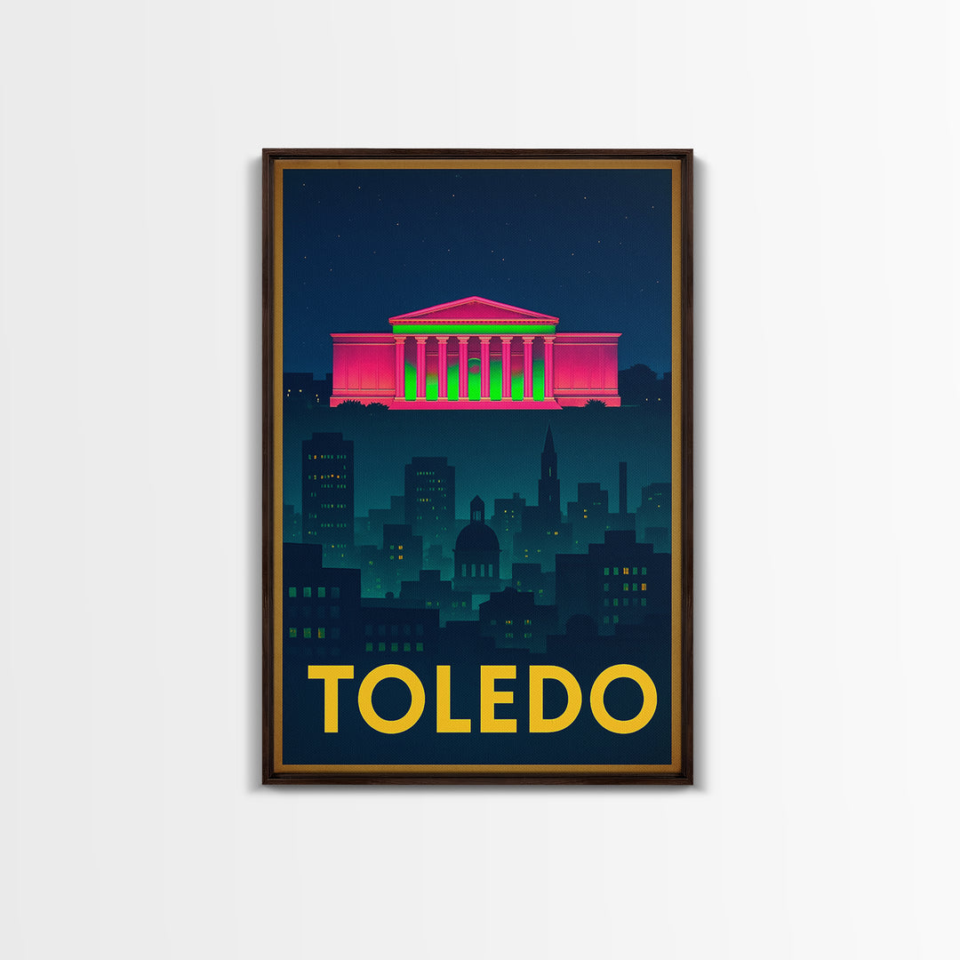 Toledo Ohio Travel Poster, Canvas Print, Cyberpunk Style City Art, Toledo Poster Print, Wanderlust Decor, Retro Travel Print, Wall Decor