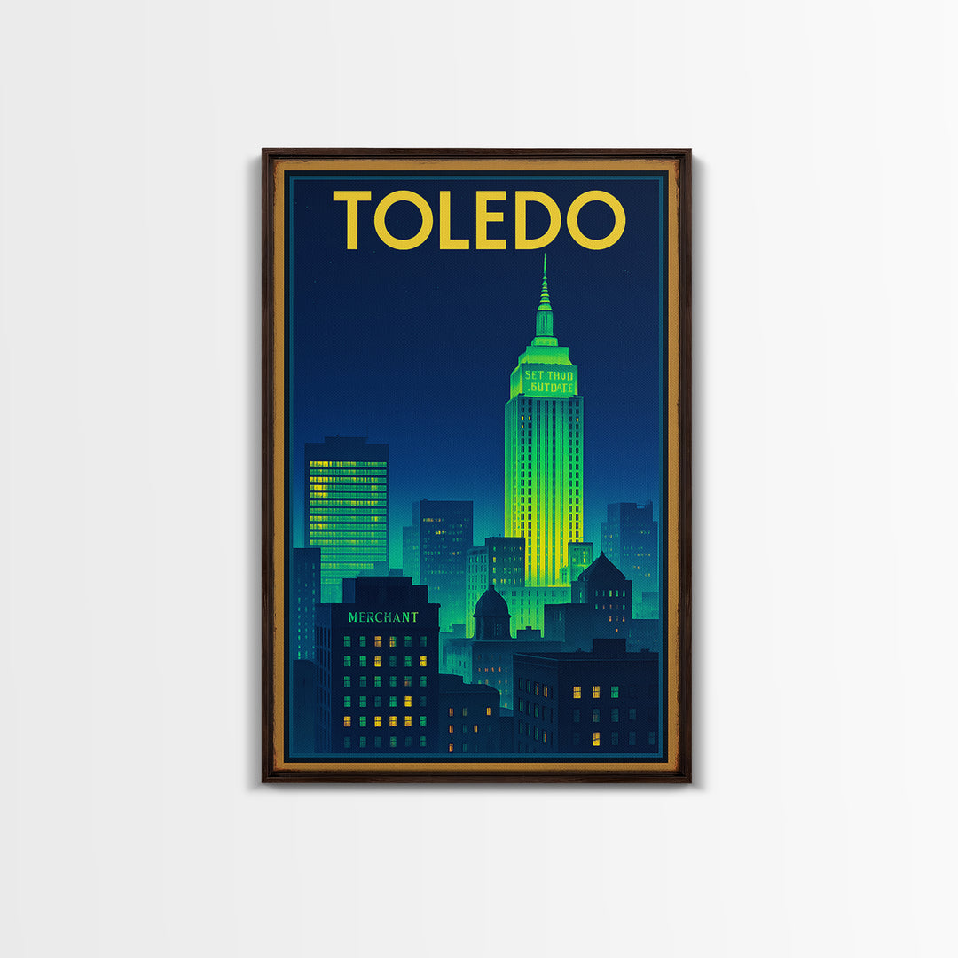 Toledo Travel Poster, Canvas Print, Electric Night Poster Art, Toledo Wall Art, Travel Poster Art, Retro Travel Print, Living Room Wall Art