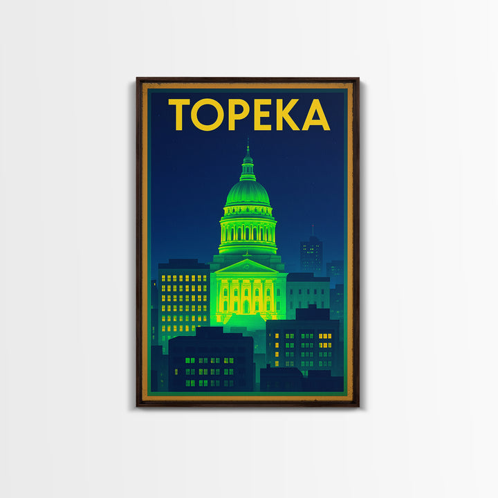 Topeka Travel Poster, Canvas Print, Retro Neon Travel Art, Topeka Travel Art, Travel Poster Set, Travel Wall Decor, City Travel Prints