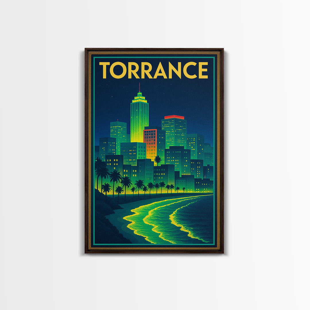 Torrance Travel Poster, Canvas Print, Cyberpunk Style City Art, Torrance Travel Art, Mid Century Wall Art, City Travel Prints, Design 2