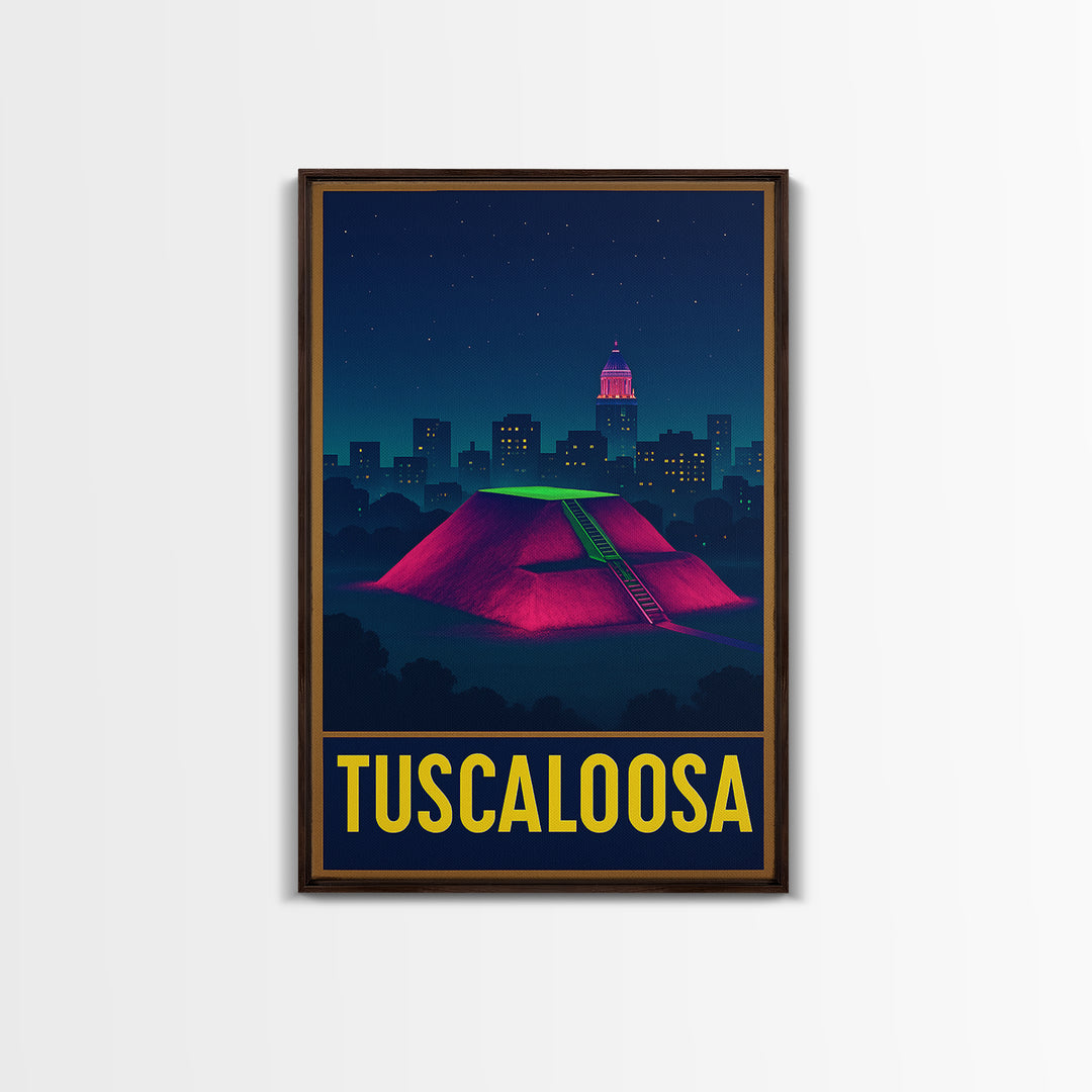 Tuscaloosa Alabama Travel Poster, Canvas Print, Neon Urban Skyline Wall Art, Tuscaloosa Poster Print, Travel Poster Set, Wall Art