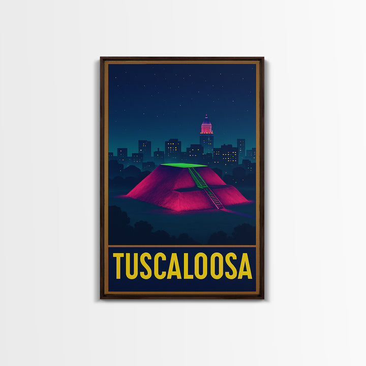 Tuscaloosa Alabama Travel Poster, Canvas Print, Neon Urban Skyline Wall Art, Tuscaloosa Poster Print, Travel Poster Set, Wall Art
