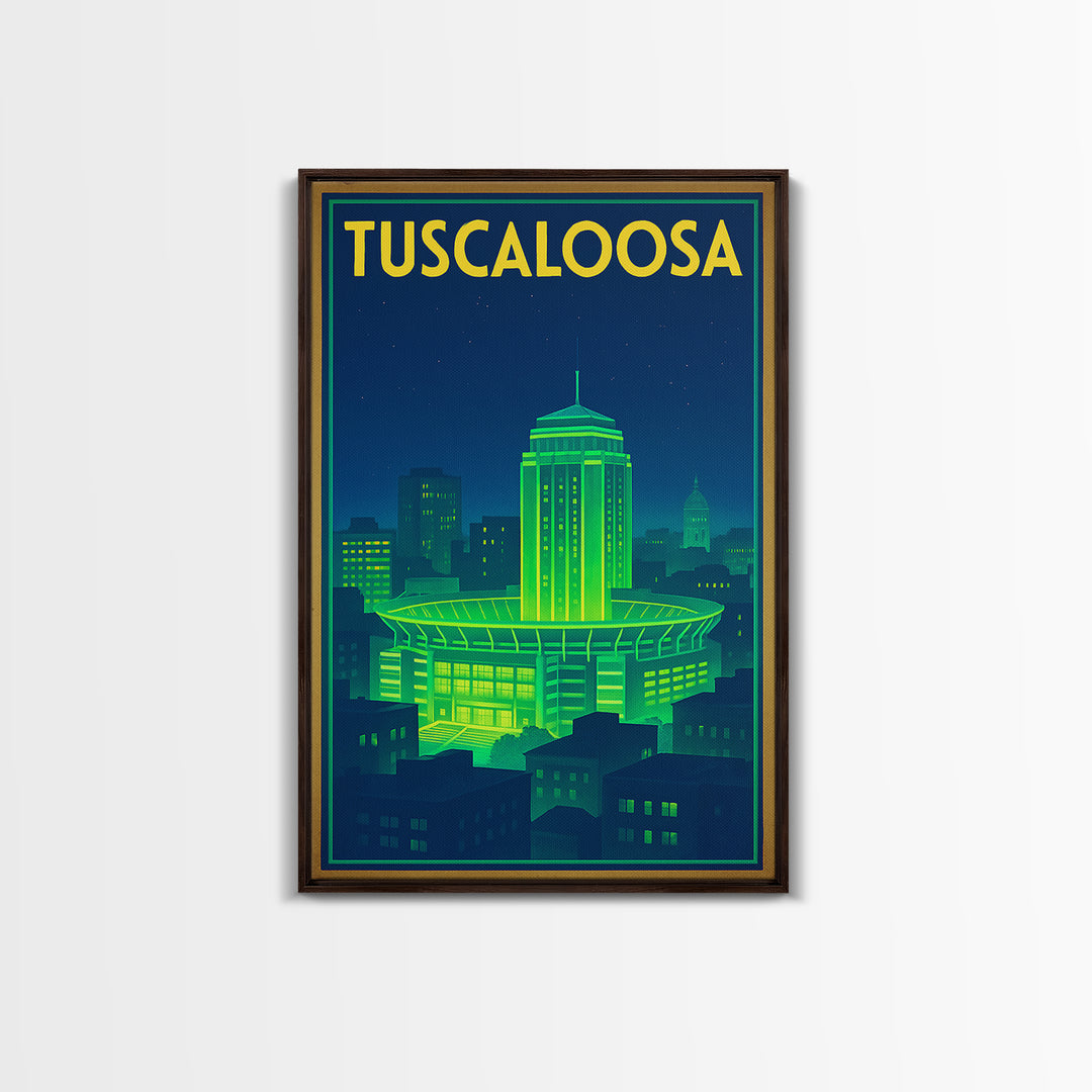 Tuscaloosa Travel Poster, Canvas Print, Electric Night Poster Art, Tuscaloosa Travel Art, Retro Travel Print, Living Room Wall Art