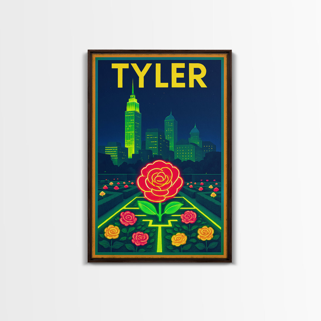 Tyler Travel Poster, Canvas Print, Neon Urban Skyline Wall Art, Tyler City Art, Vintage Travel Print, Travel Poster Art, Landscape Art