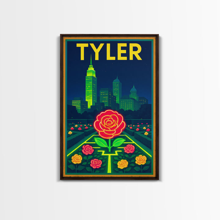 Tyler Travel Poster, Canvas Print, Neon Urban Skyline Wall Art, Tyler City Art, Vintage Travel Print, Travel Poster Art, Landscape Art