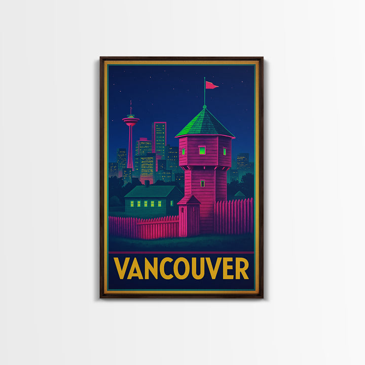 Vancouver Washington Travel Poster, Canvas Print, Retro Neon Travel Art, Vancouver Art Print, Travel Poster Set, Wall Decor, Poster Art