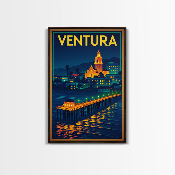 Ventura Travel Poster, Canvas Print, Retro Neon Travel Art, Ventura Poster Print, Living Room Wall Art, City Illustration, Travel Decor