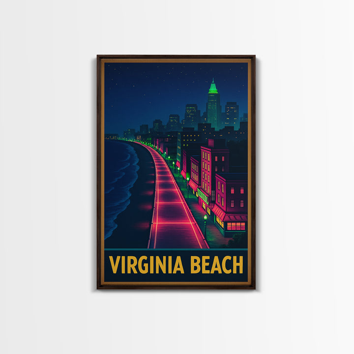 Virginia Beach Virginia Travel Poster, Canvas Print, Cyberpunk Style City Art, Virginia Beach Wall Art, Wall Decor, Travel Wall Decor