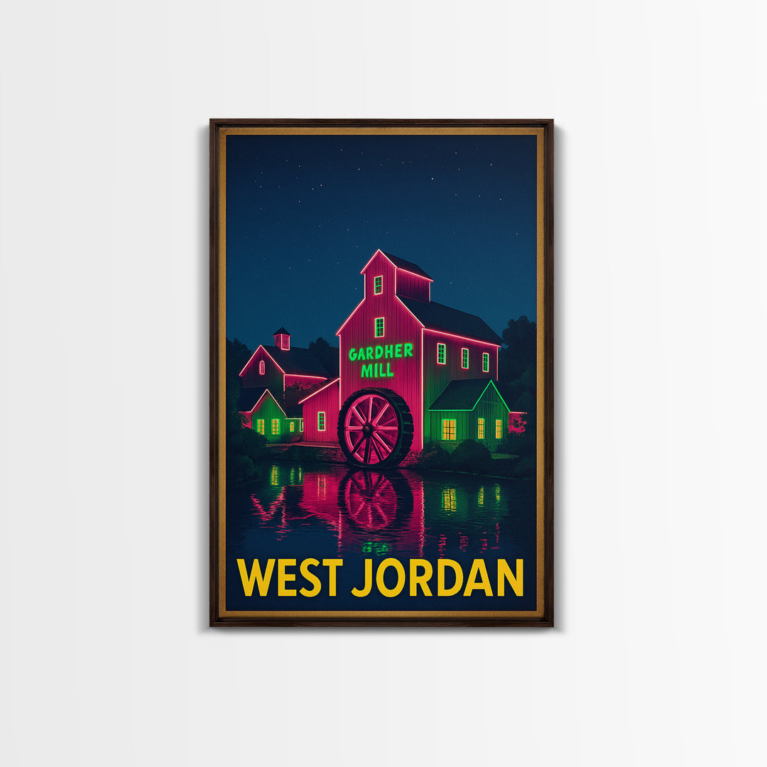 West Jordan Utah Travel Poster, Canvas Print, Electric Night Poster Art, West Jordan Wall Art, Retro Travel Print, Vintage Travel Print