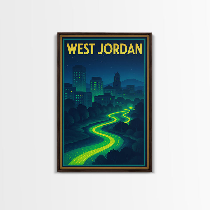 West Jordan Travel Poster, Framed Canvas Print, Cyberpunk Style City Art, West Jordan Poster Print, Fine Art Print, Vintage City Art