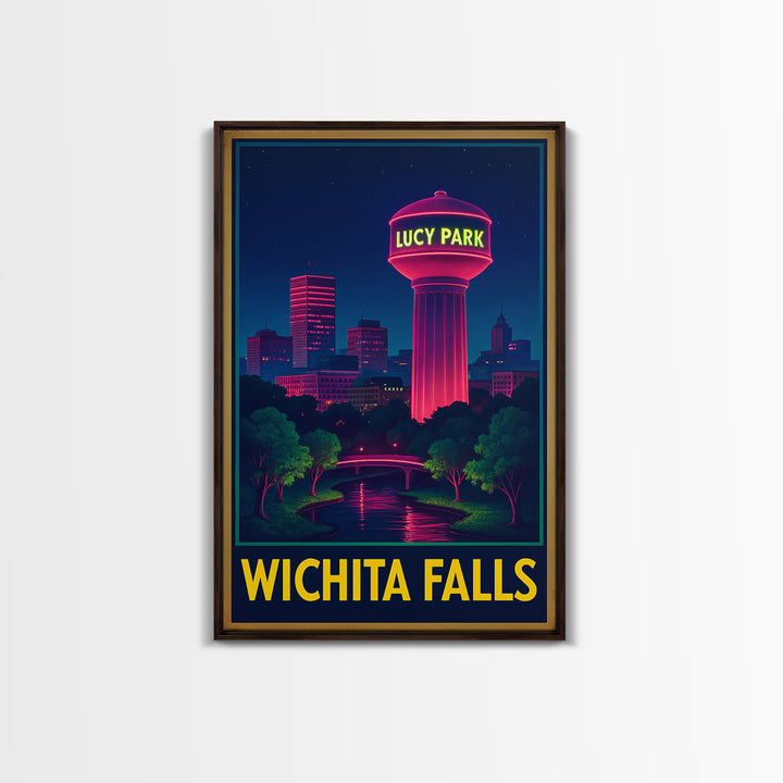 Wichita Falls Texas Travel Poster, Canvas Print, Electric Night Poster Art, Wichita Falls Wall Art, Travel Art Print, Wanderlust Decor