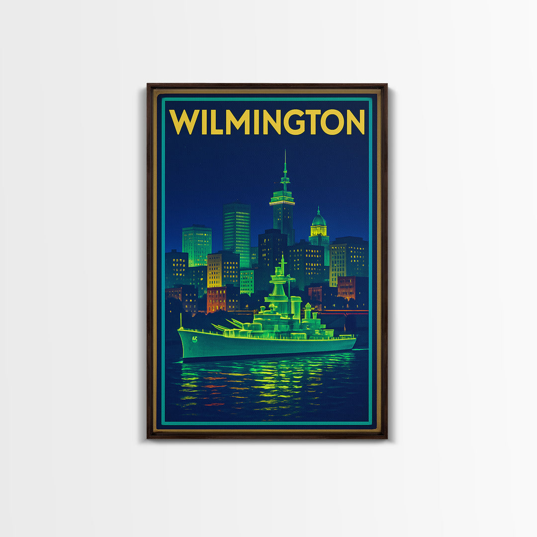 Wilmington Travel Poster, Canvas Print, Neon Skyline Art Wall Art, Wilmington Travel Art, Travel Poster Art, Vintage City Art, Art Print
