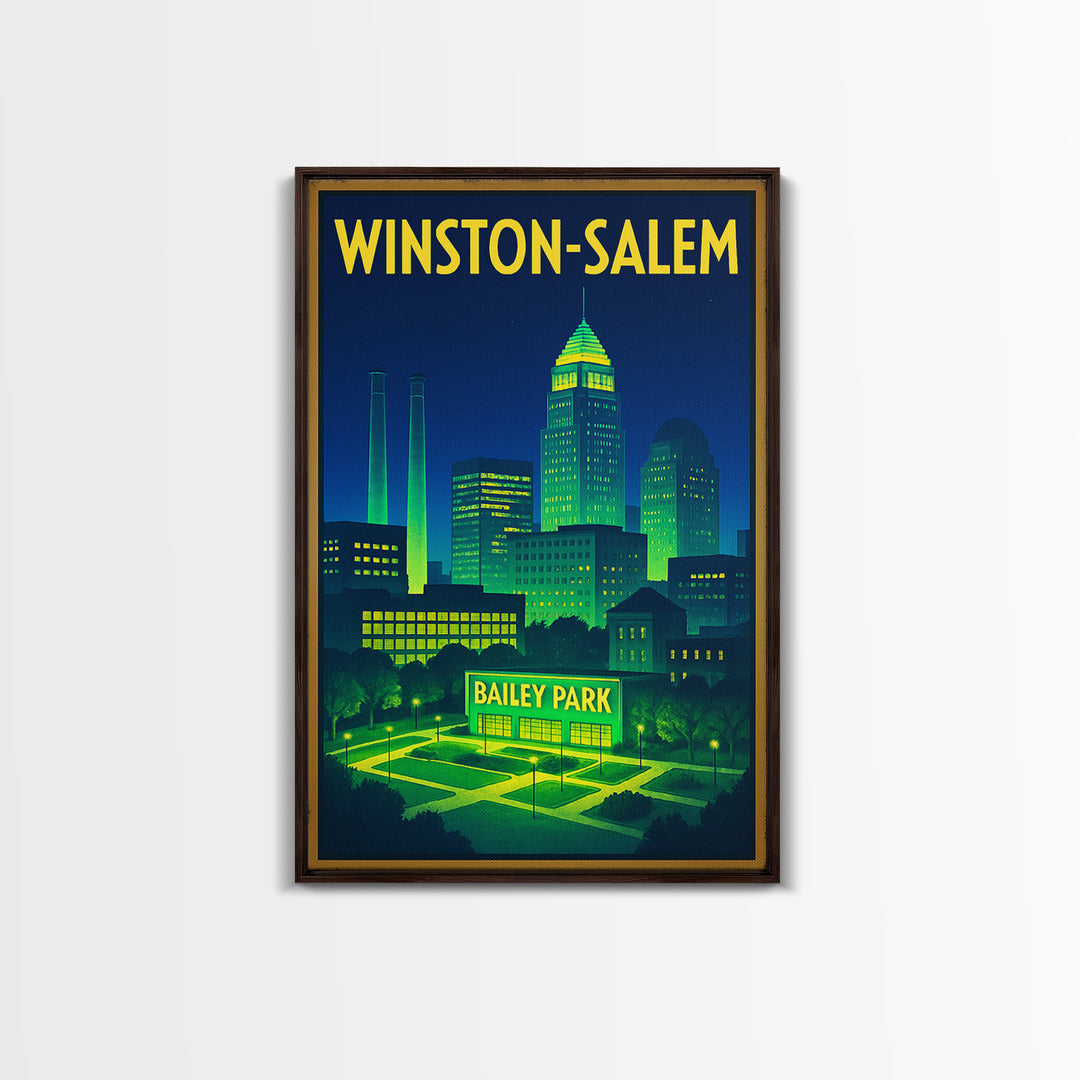 Winston Salem Travel Poster, Canvas Print, Retro Neon Travel Art, Winston Salem Poster Print, Gift For Travelers, Vintage City Art