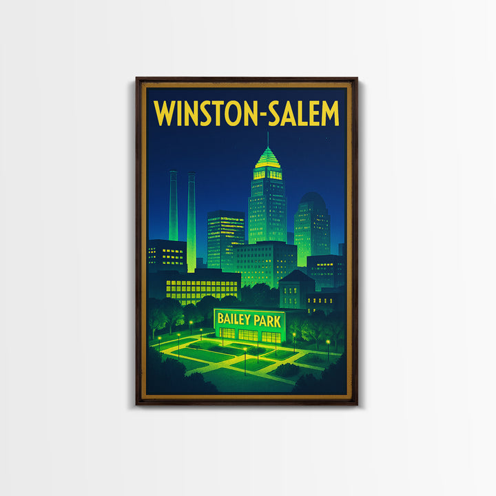 Winston Salem Travel Poster, Canvas Print, Retro Neon Travel Art, Winston Salem Poster Print, Gift For Travelers, Vintage City Art