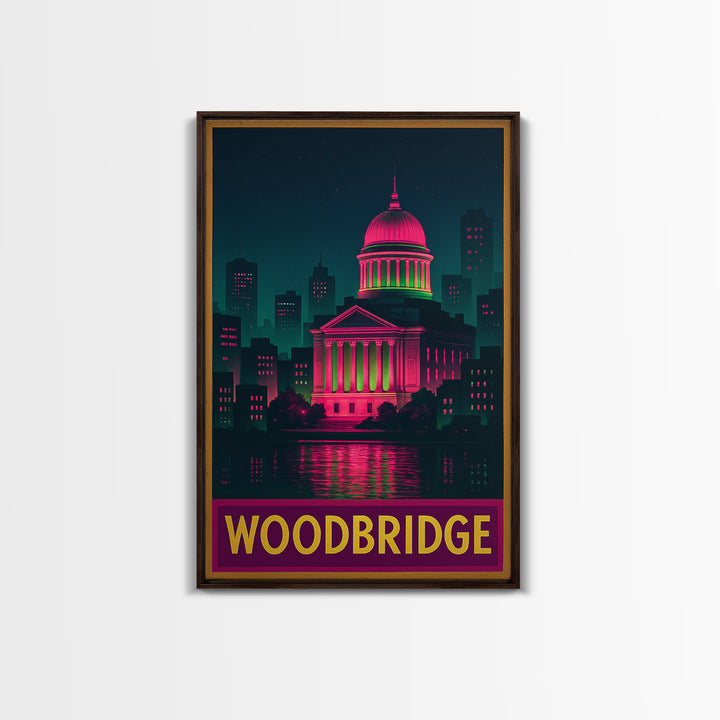 Woodbridge Travel Poster, Canvas Print, Retro Neon Travel Art, Woodbridge Art Print, Modern Wall Decor, Travel Poster Art, Travel Wall Art