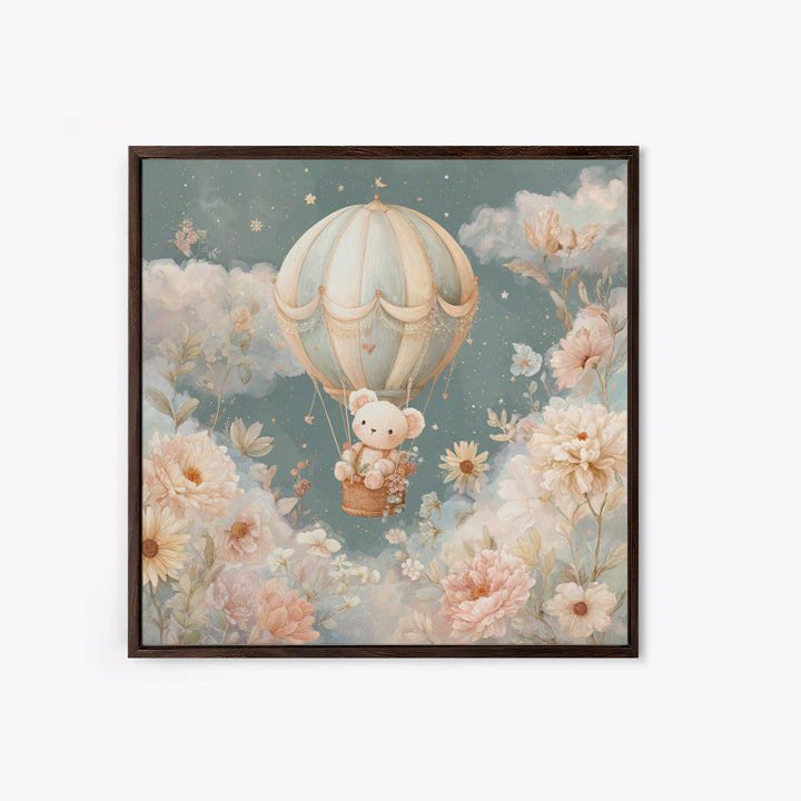 Floating Hot Air Balloon Framed Canvas Print, Nursery Art, Digital Art, Nursery Decor, Fine Art, Nursery, Girl Nursery Decor, NUR-1x1-12