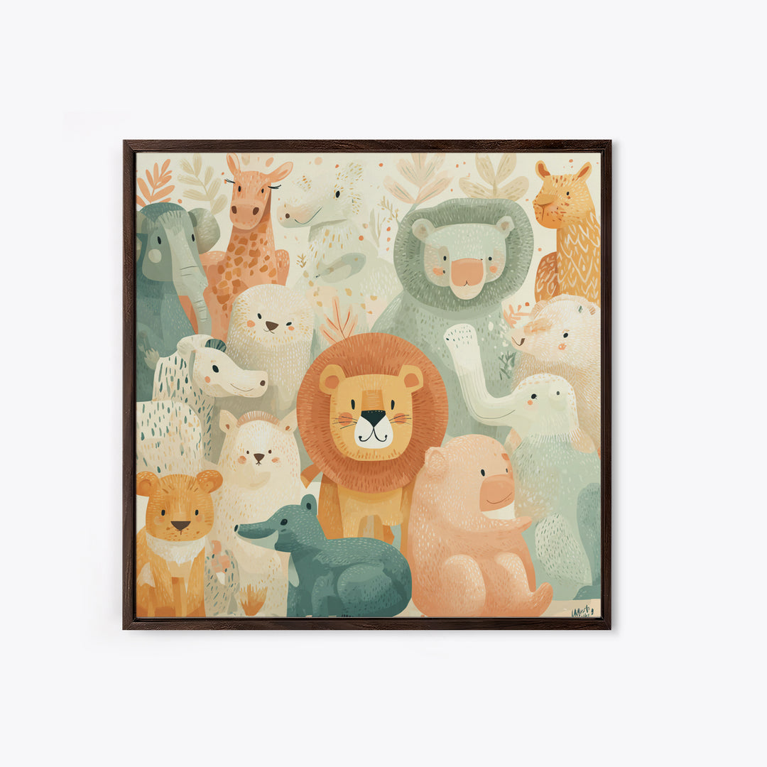 Pastel Jungle Animals Canvas Print, Nursery Art, Butterfly Wall Art, Nursery Decor, Fine Art, Nursery, Woodland Nursery Art, NUR-1x1-18