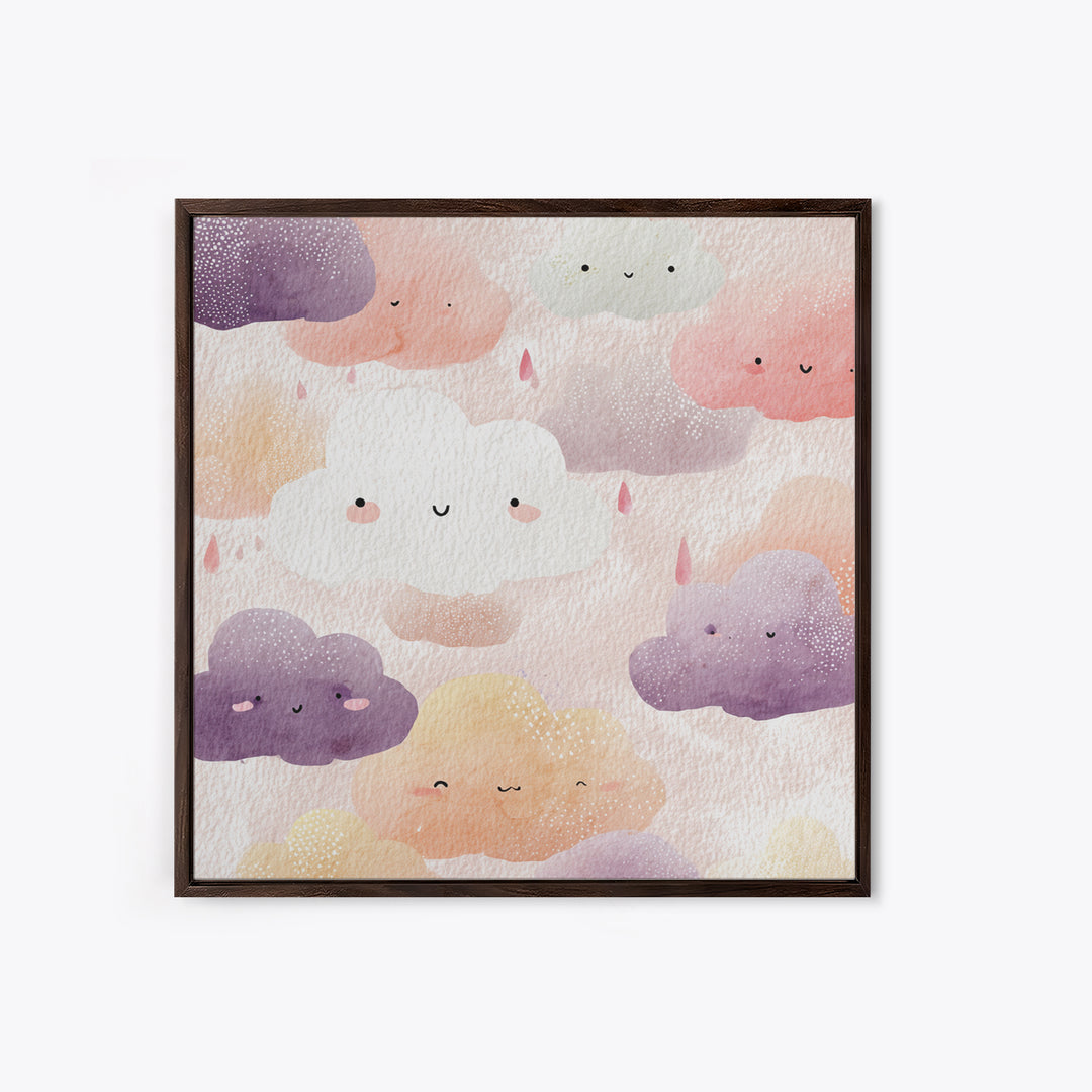 Clouds and Raindrops Canvas Print, Nursery Art, Digital Download Art, Nursery Decor, Oil Painting, Nursery, Whimsical Wall Art, NUR-1x1-22