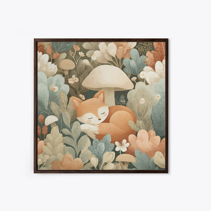 Woodland Fox Tucked Framed Canvas Print, Nursery Art, Nursery Wall Art, Nursery Decor, Oil Painting, Nursery, Woodland Nursery, NUR-1x1-28