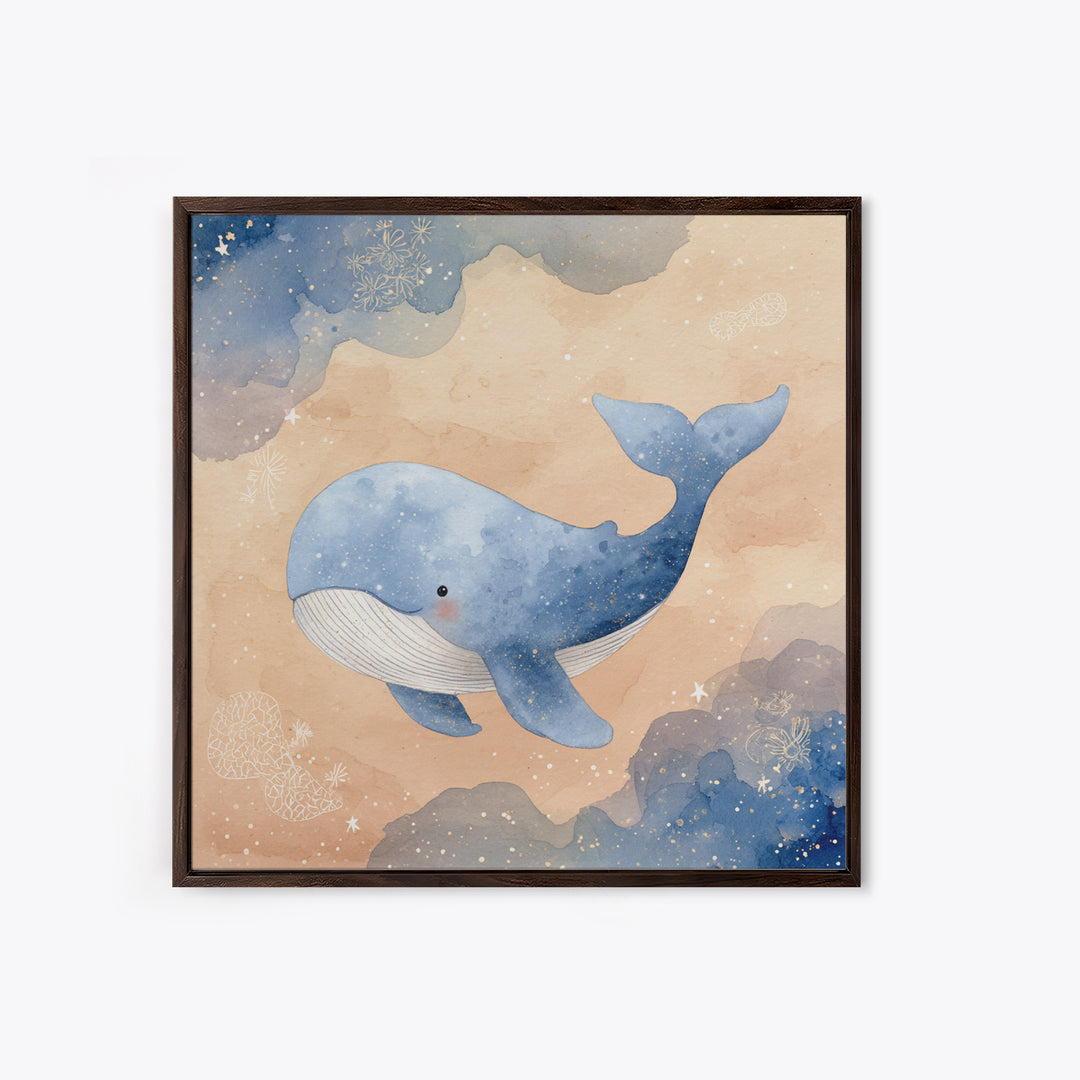 Whale and Tiny Stars Framed Canvas Print, Nursery Art, Home Decor, Nursery Decor, Fine Art, Nursery, Contemporary Art, NUR-1x1-32