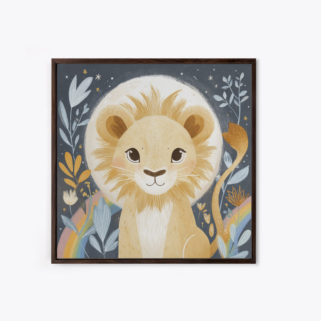 Lion Cub with Soft Golden Mane Framed Canvas Print, Nursery Art, Fine Art Print, Nursery Decor, Abstract Art, Nursery, NUR-1x1-33