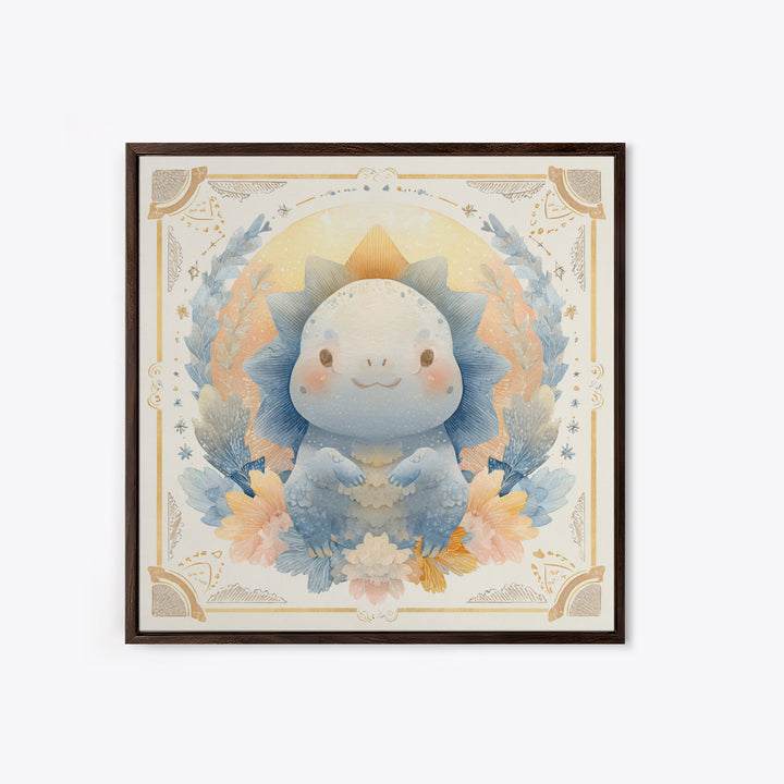 Tiny Dinosaur with Friendly Expression Framed Canvas Print, Nursery Art, Kids Wall Art, Nursery Decor, Fine Art, Nursery, NUR-1x1-39