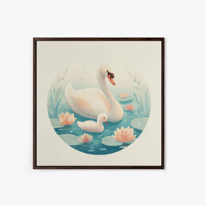 Swan and Cygnet Framed Canvas Print, Nursery Art, Luxury Decor, Nursery Decor, Nursery, Nursery Wall Art, Printable Art, NUR-1x1-40