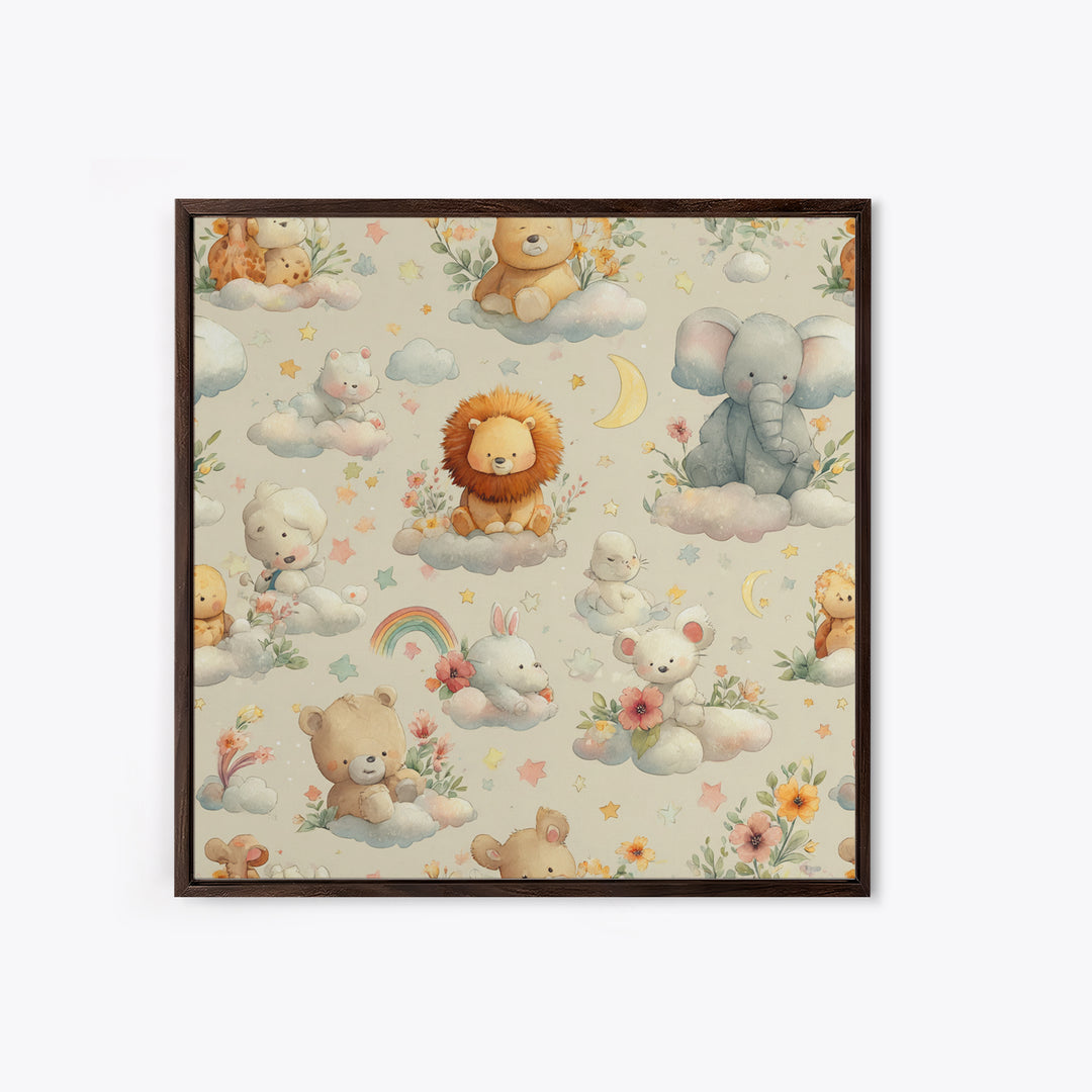 Pastel Jungle Animals Framed Canvas Print, Nursery Art, Baby Girl Nursery, Nursery Decor, Abstract Art, Nursery, Fine Art Print, NUR-1x1-42