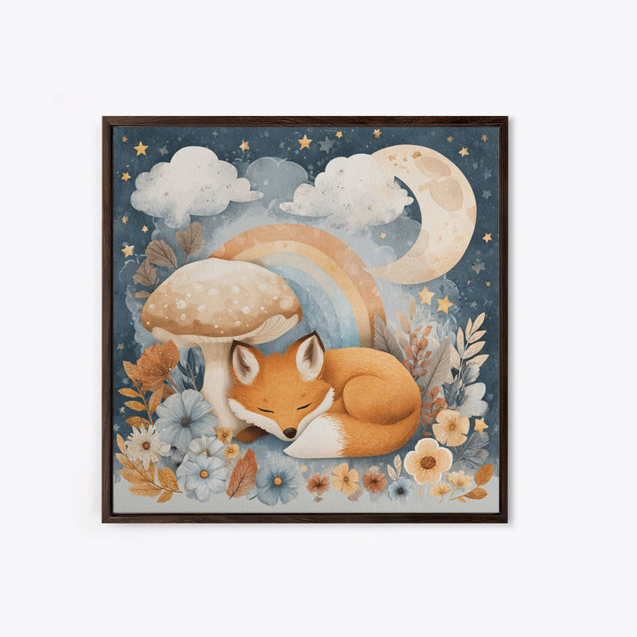 Woodland Fox Tucked Framed Canvas Print, Nursery Art, Kids Wall Art, Nursery Decor, Fine Art, Nursery, Gallery Decor, NUR-1x1-52