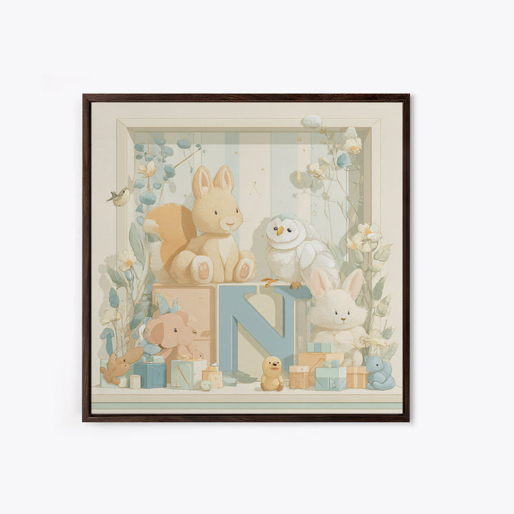 Animal Alphabet Scene Without Readable Letters Canvas Print, Nursery Art, Woodland Nursery Art, Nursery Decor, Nursery, NUR-1x1-59