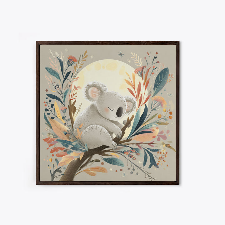 Sleeping Koala on Eucalyptus Branch Framed Canvas Print, Nursery Art, Whimsical Wall Art, Nursery Decor, Fine Art, Nursery, NUR-1x1-61