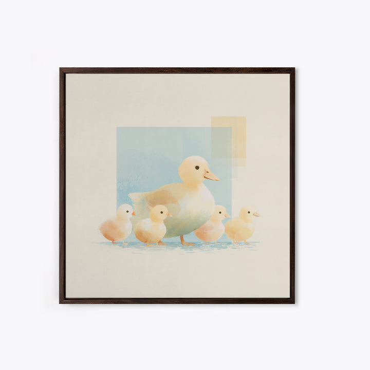 Ducklings Following a Mother Duck Framed Canvas Print, Nursery Art, Dinosaur Wall Art, Nursery Decor, Fine Art, Nursery, NUR-1x1-62