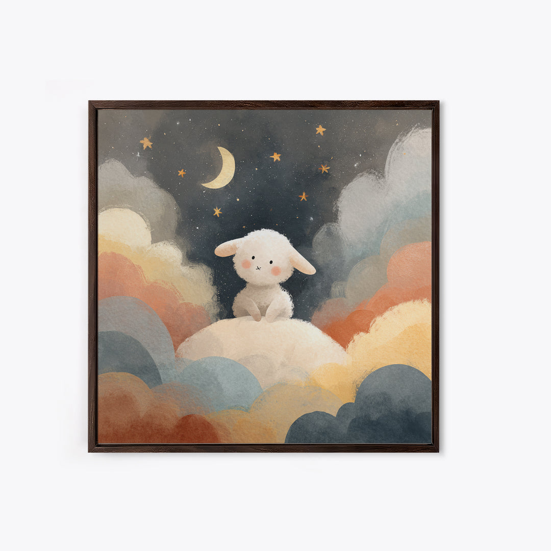 Little Lamb under a Starry Sky Framed Canvas Print, Nursery Art, Home Decor, Nursery Decor, Fine Art, Nursery, Contemporary Art, NUR-1x1-67