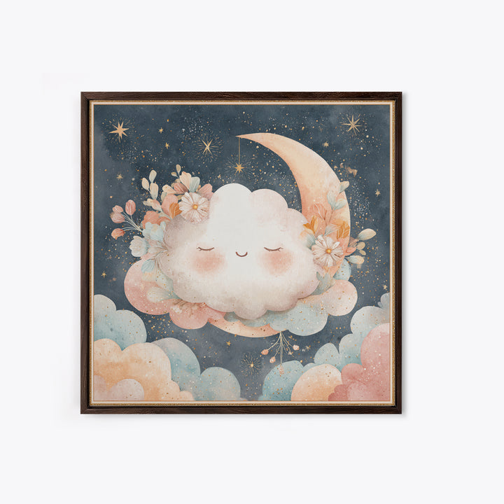 Moon and Stars Canvas Print, Nursery Art, Neutral Decor, Nursery Decor, Fine Art, Nursery, Wall Decor, Art Print, Digital Art, NUR-1x1-75