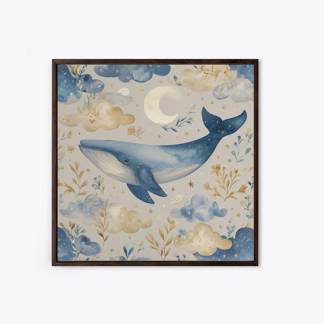 Whale and Tiny Stars Framed Canvas Print, Nursery Art, Printable Art, Nursery Decor, Fine Art, Nursery, Watercolor Print, NUR-1x1-8
