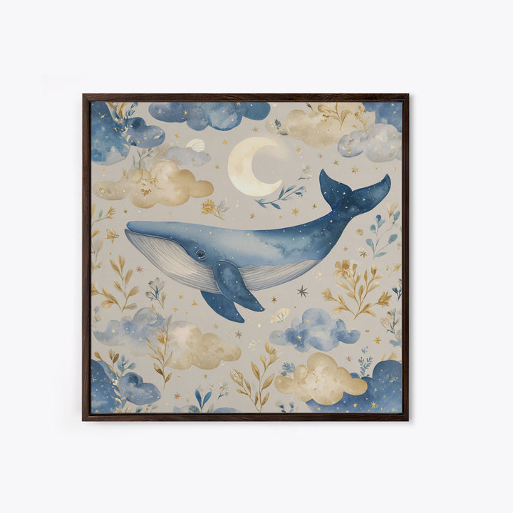Whale and Tiny Stars Framed Canvas Print, Nursery Art, Printable Art, Nursery Decor, Fine Art, Nursery, Watercolor Print, NUR-1x1-8