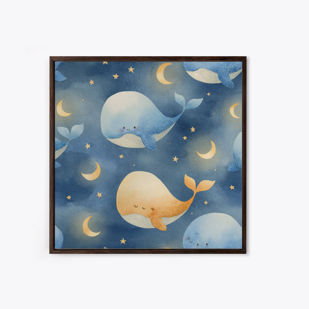 Whale and Tiny Stars Framed Canvas Print, Nursery Art, Neutral Decor, Nursery Decor, Fine Art, Nursery, Wall Decor, Art Print, NUR-1x1-80