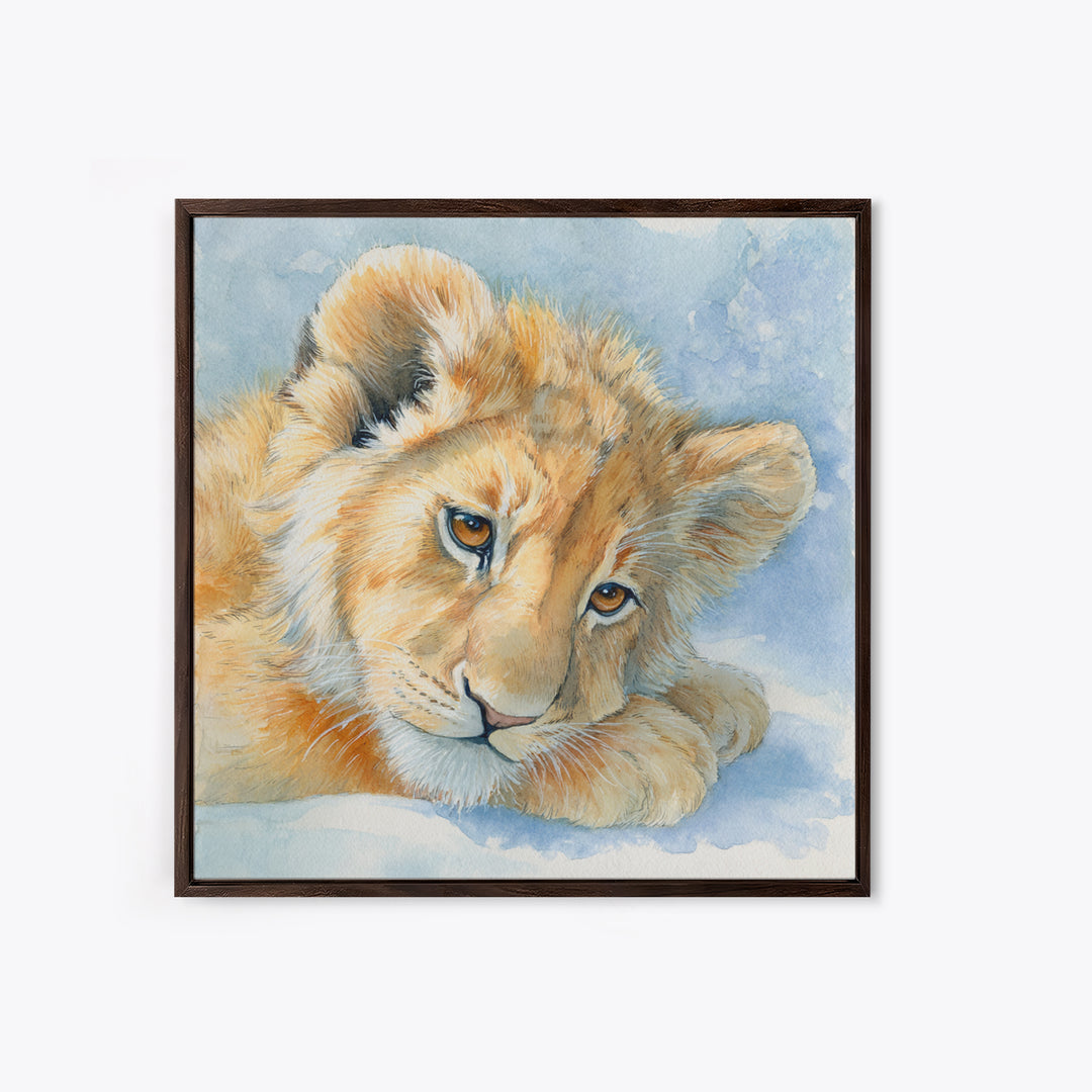 Lion Cub with Soft Golden Mane Canvas Print, Nursery Art, Textured Painting, Nursery Decor, Fine Art, Nursery, Wall Art Print, NUR-1x1-81
