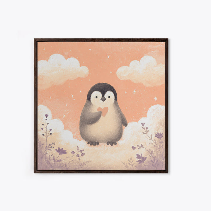 Penguin Holding a Little Heart Shape Canvas Print, Nursery Art, Gallery Decor, Nursery Decor, Fine Art, Nursery, Wall Art, NUR-1x1-82