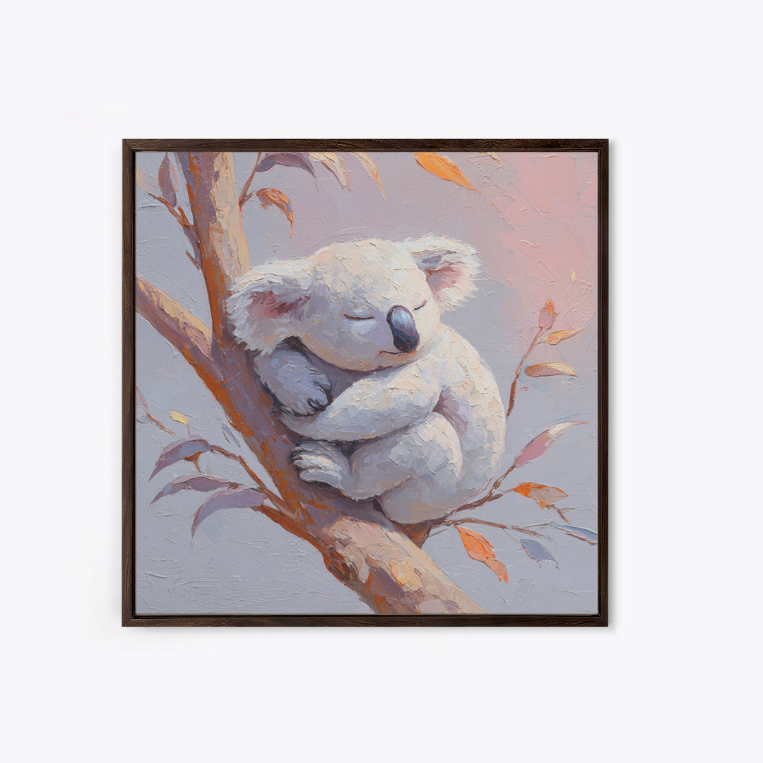 Sleeping Koala on Eucalyptus Branch Canvas Print, Nursery Art, Statement Artwork, Nursery Decor, Oil Painting, Nursery, NUR-1x1-85