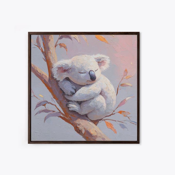 Sleeping Koala on Eucalyptus Branch Canvas Print, Nursery Art, Statement Artwork, Nursery Decor, Oil Painting, Nursery, NUR-1x1-85