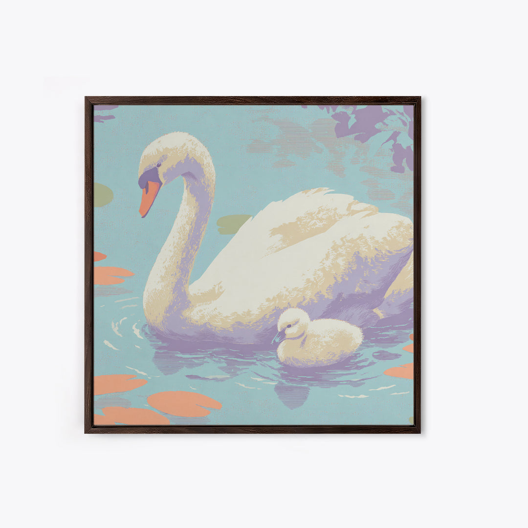 Swan and Cygnet Framed Canvas Print, Nursery Art, Textured Painting, Nursery Decor, Fine Art, Nursery, Wall Art Print, NUR-1x1-88
